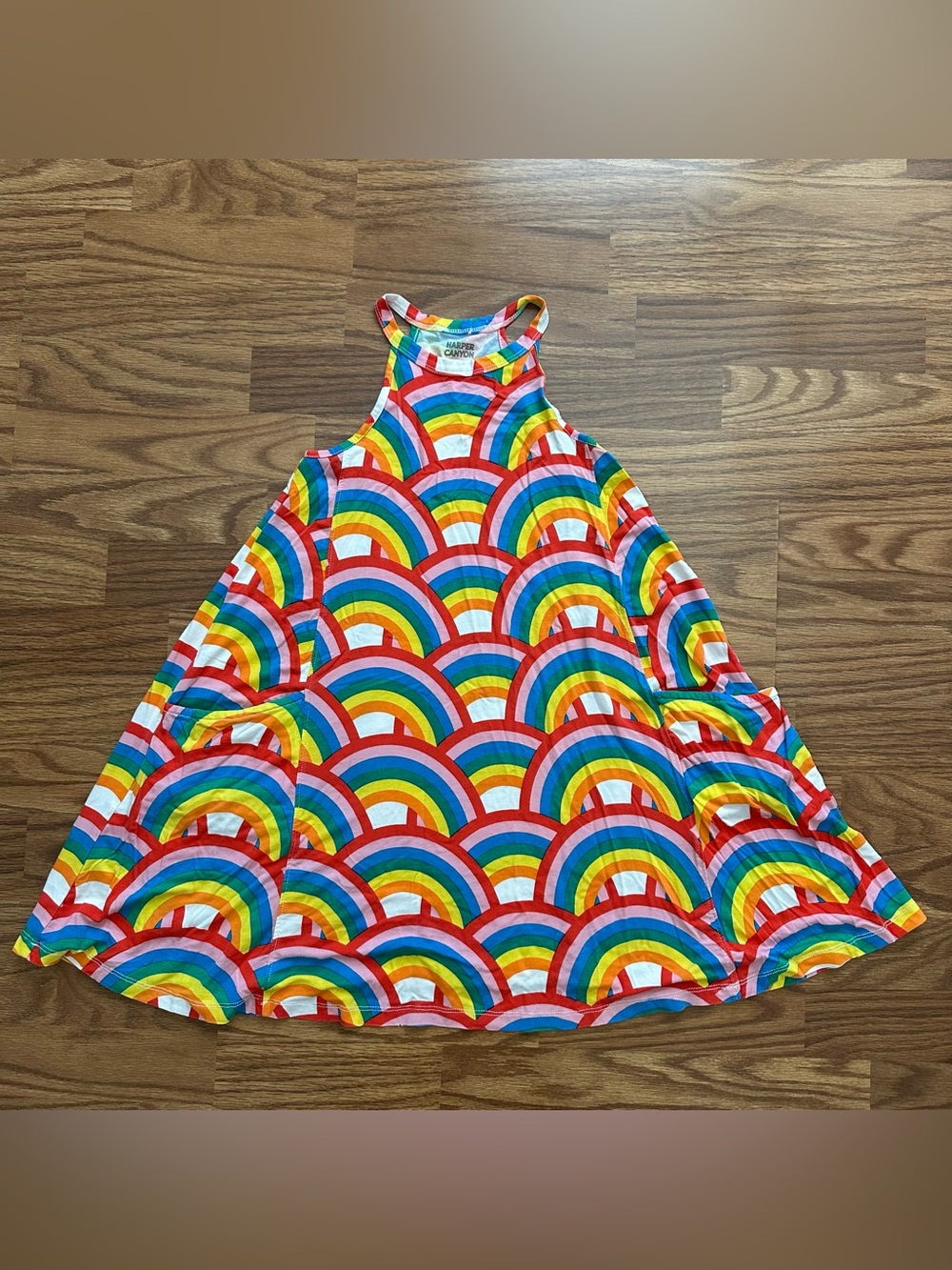 Harper Canyon Girls 8 Rainbow Sleeveless Summer Tank Swing Dress Pockets GUC!